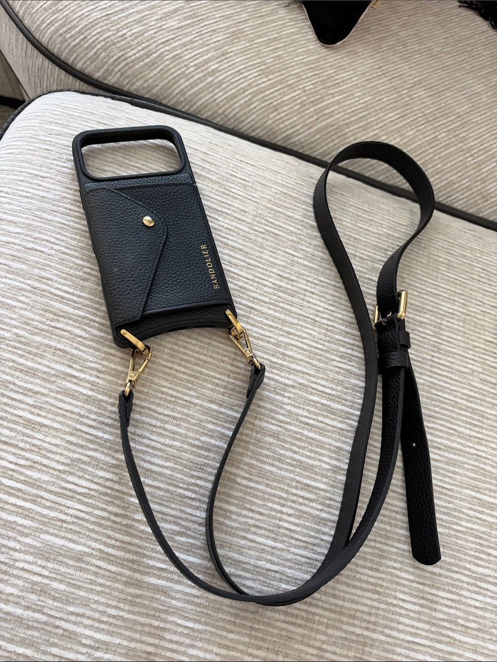 Bandolier Black Leather “ Hailey” Crossbody Phone Case with Gold Hardware